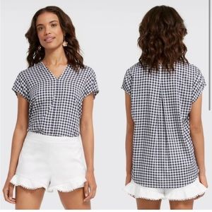 Draper James Gingham Cap Sleeve V-Neck Blouse